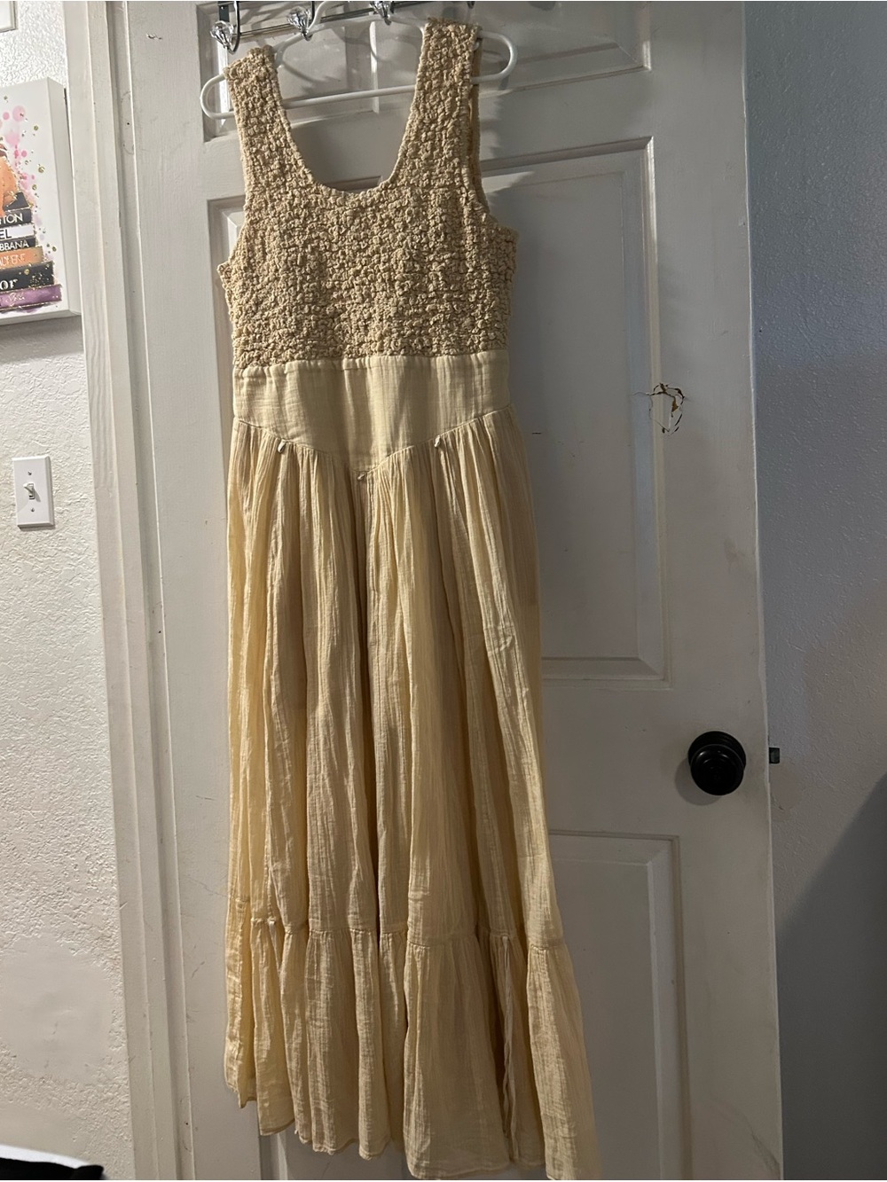 Free People Cream Textured Smocked Bodice Maxi Dress
